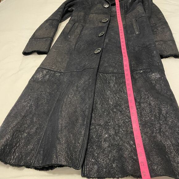 Vintage Elegancia Real Shearling Long Black Overcoat Women's Medium (runs small) - Picture 8 of 9